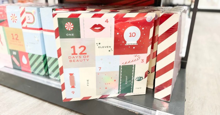 12 days of beauty advent calendar sitting on shelf