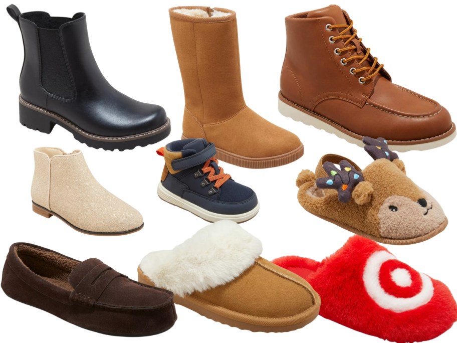 men's, women's, and kids boots and slippers various styles and colors