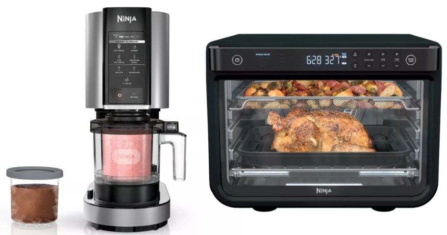 a Ninja Creami ice cream maker machine and a Ninja Foodi Air Fyer Machine