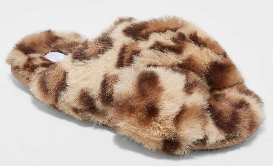 leopard print faux fur womens slipper