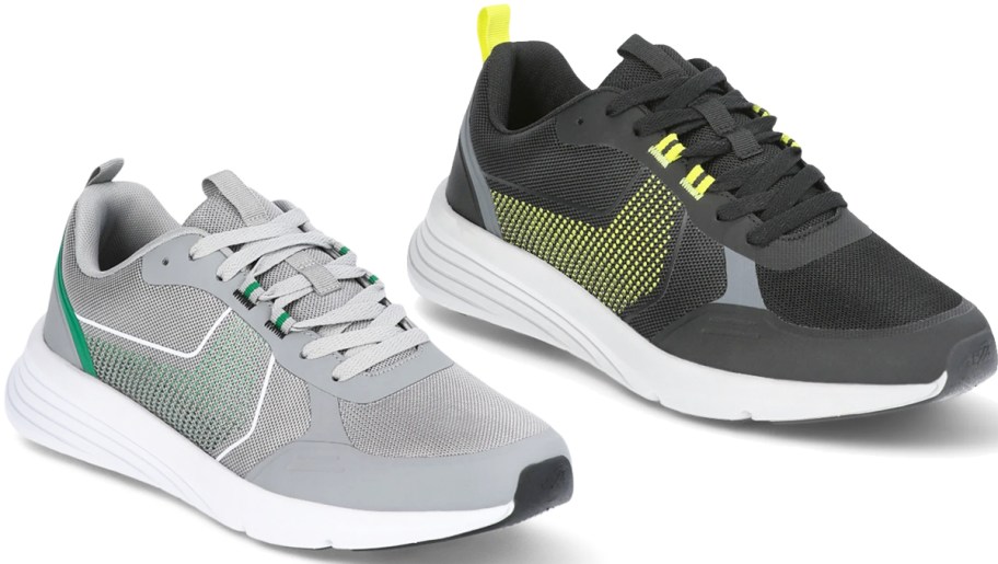 grey and black running shoes