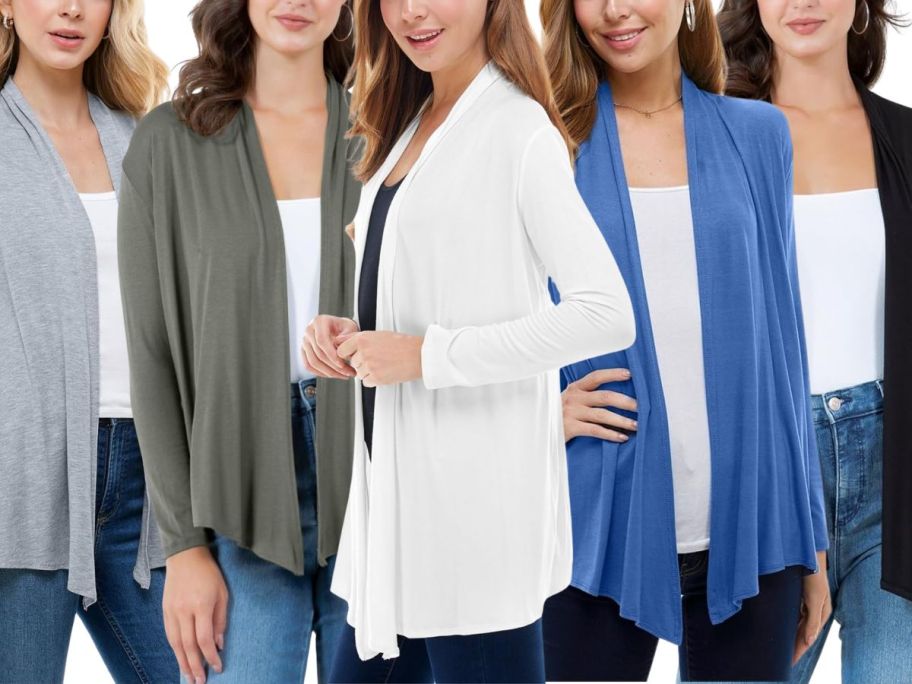 Multiple women wearing Azules Long Sleeve Open Front Cardigans