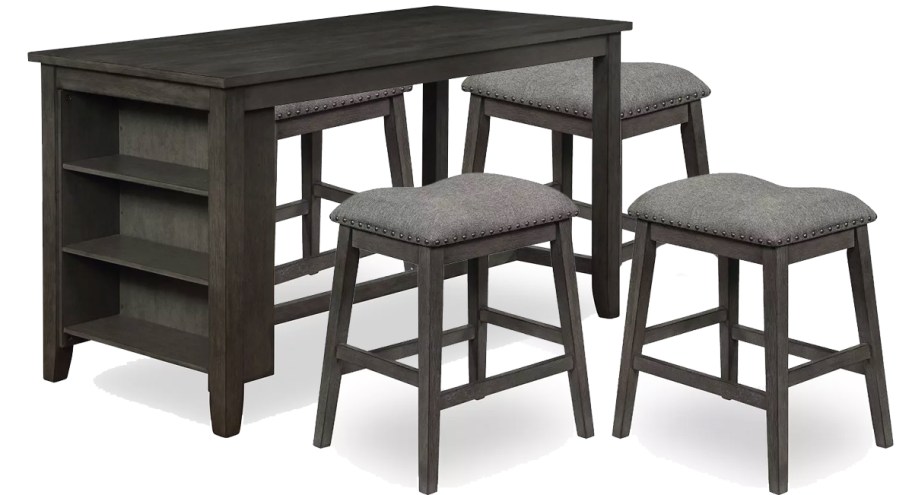 grey dining table with matching stools and built-in storage