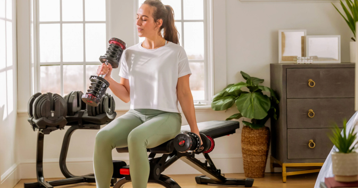 woman using Bowflex 4.1S Stowable Bench