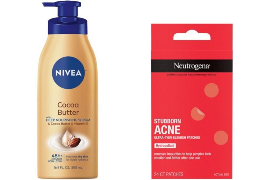 Stock images of a nivea lotion and Neutrogena Acne care patches