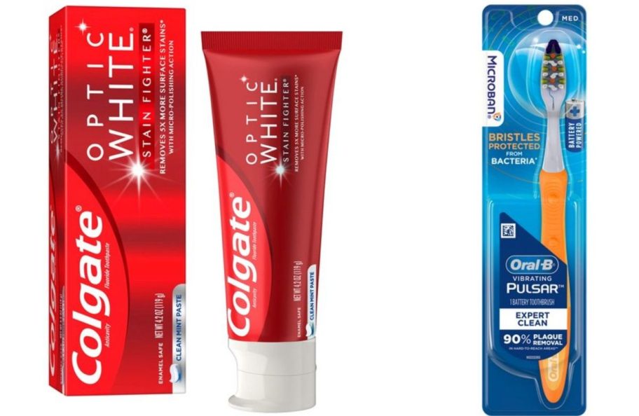 Stock images of Colgate Tothpaste and an Oral B electric Toothbrush