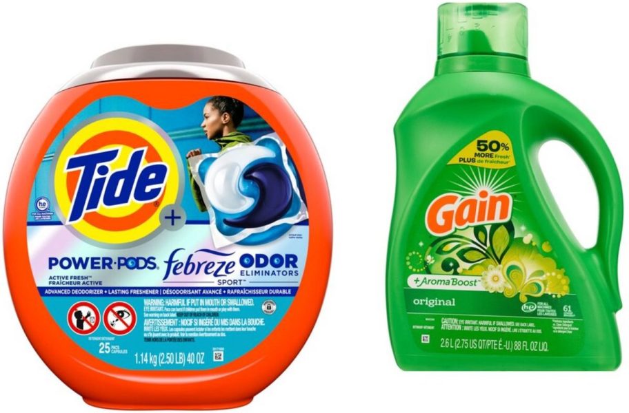 Stock images of Tide and Gain Laundry Detergents