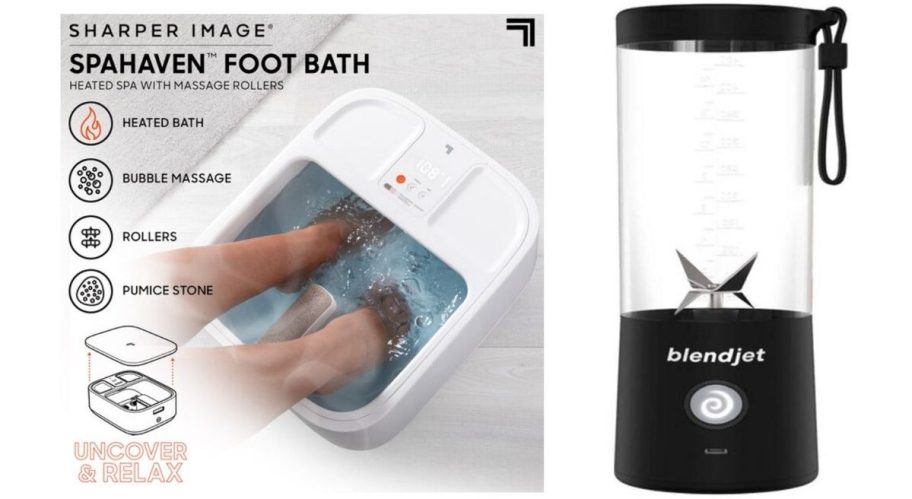 Stock image of a Sharper Image foot Bath and a Blendjet Portable Blender