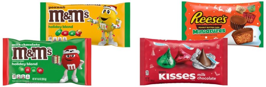 Stock Images of M&Ms, Hershey Kisses and Reese's baged Holiday Candy