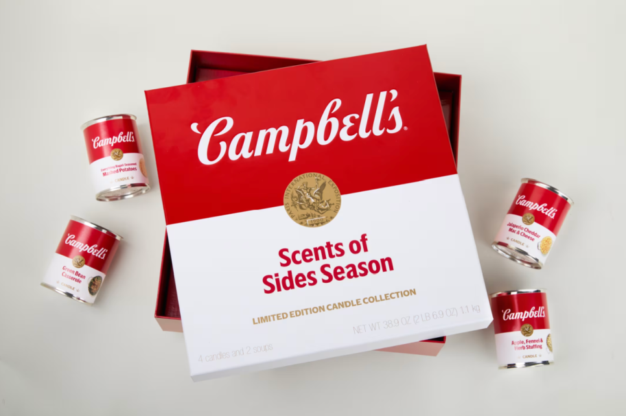 a box of campbell's soup scented candles