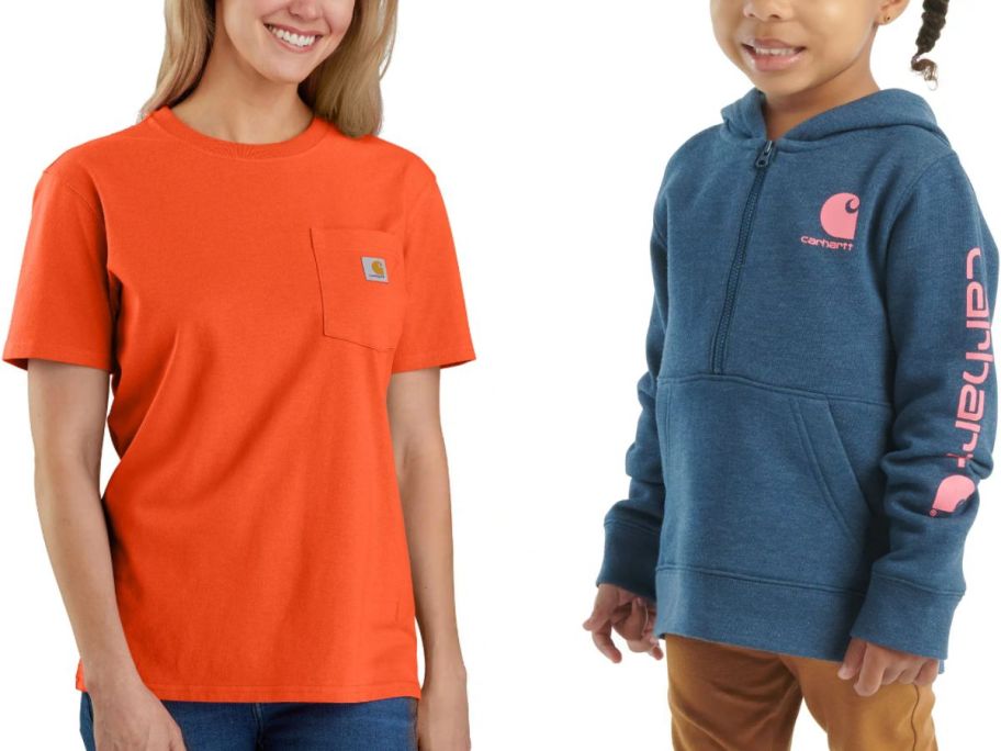 Stockimages of a woman and a little girl wearing Carhartt clothing