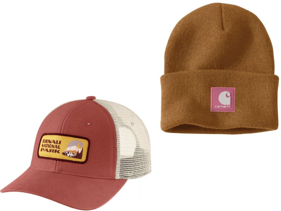 Stock images of a Carhartt hat and beanie