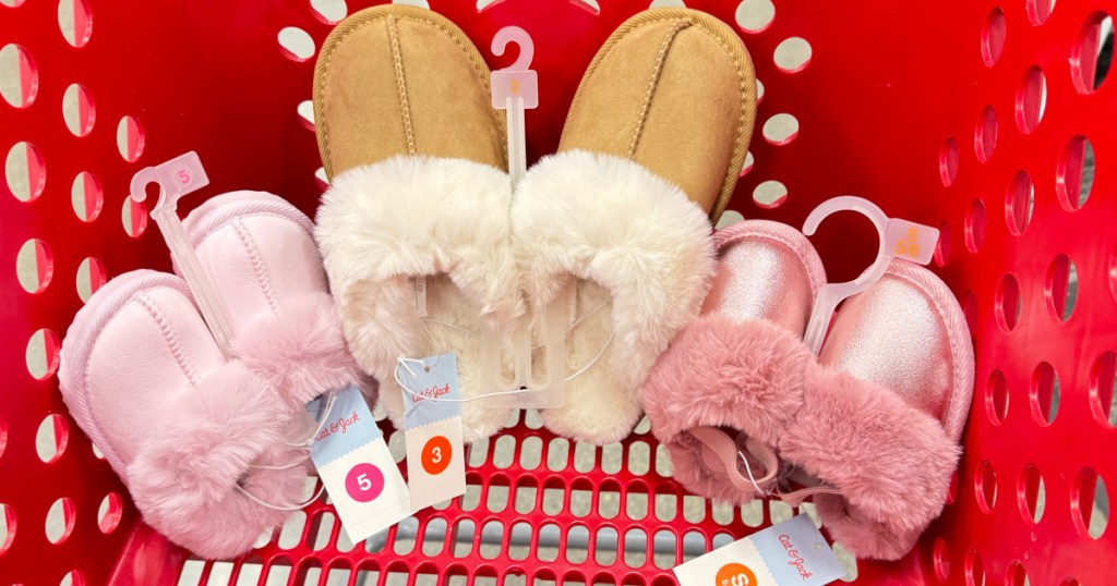 Cat & Jack Faux Fur Cuff Scuff Slippers in target cart