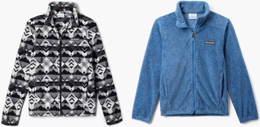 two printed fleece jackets