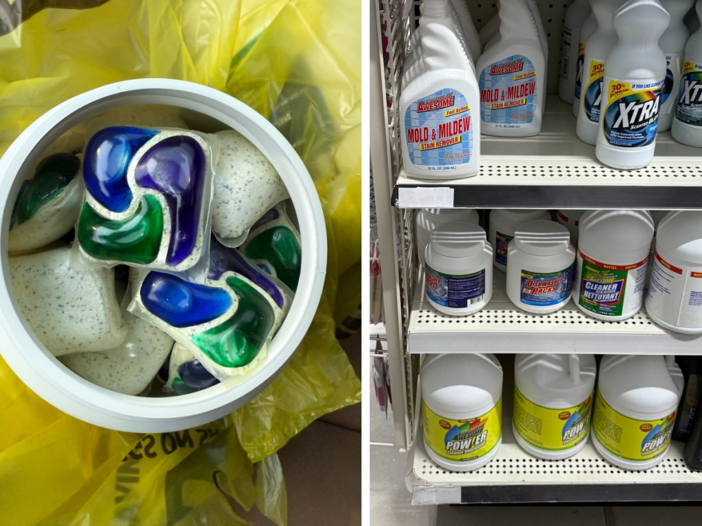 Dishwasher packs on display at Dollar General store