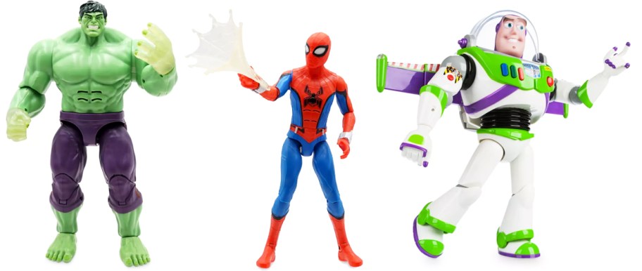 hulk, spider-man, and buzz lightyear action figures