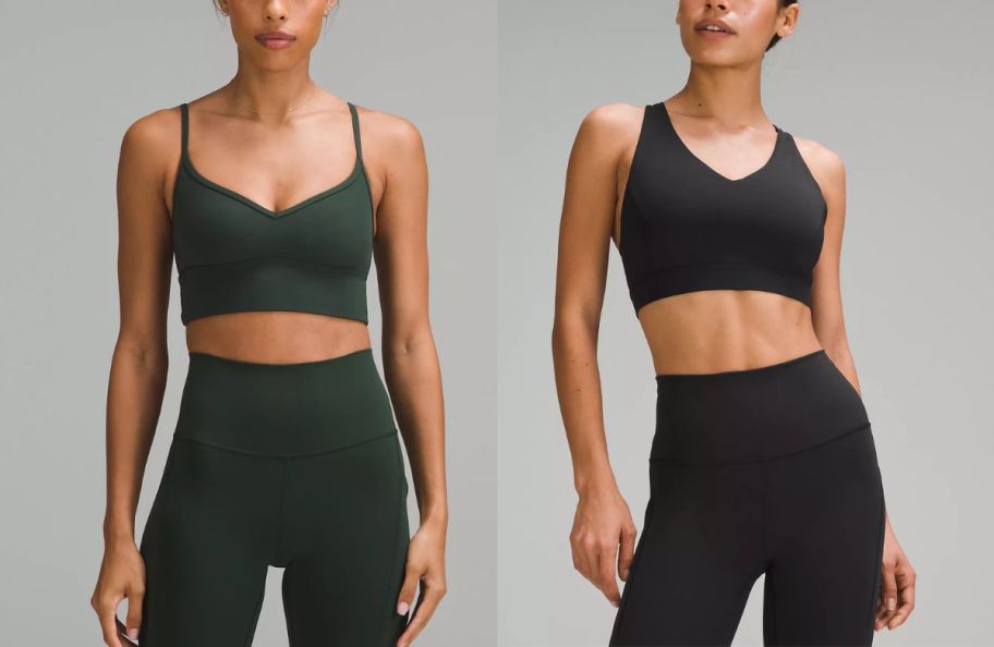 two models in sports bras and leggings