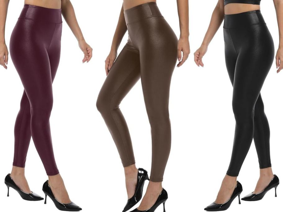 Stock imags of 3 women wearing faux leather leggings