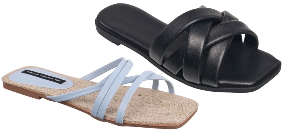 light blue and black sandals