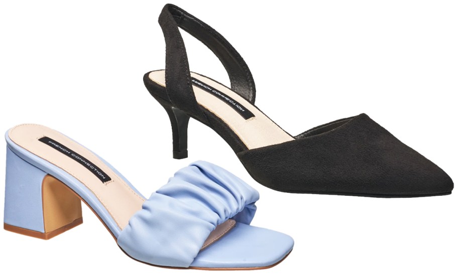 light blue and black heeled sandals