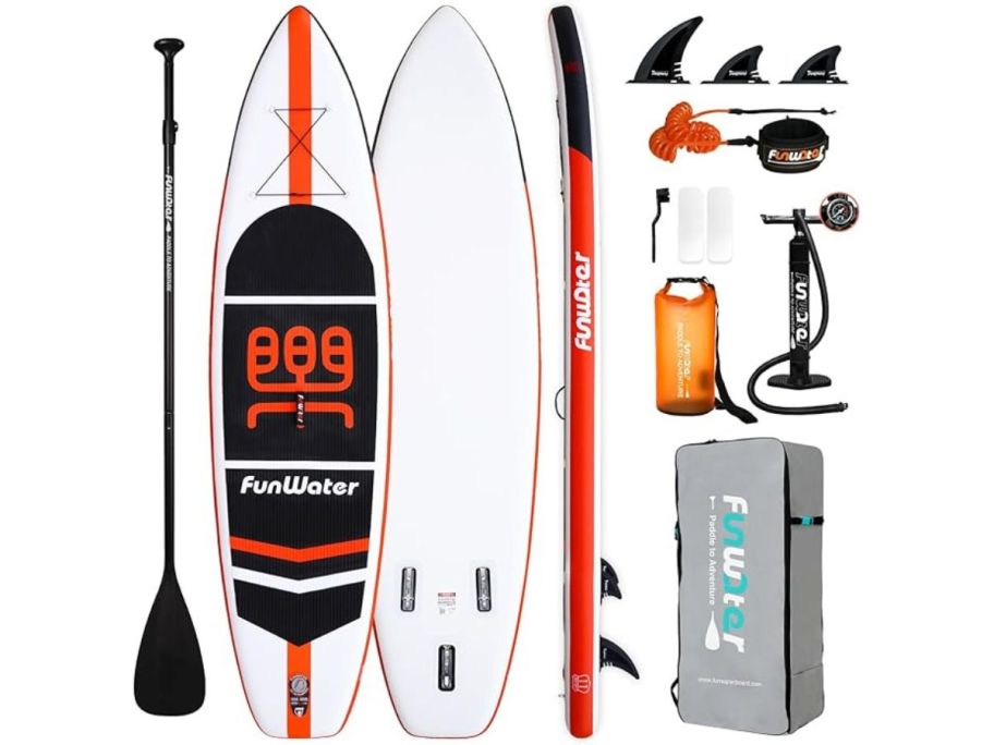 A FunWater Inflatable Ultra-Light Stand Up Paddle Board and accessories 