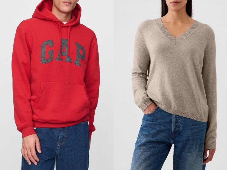 Stock images of a gap hoodie and sweater