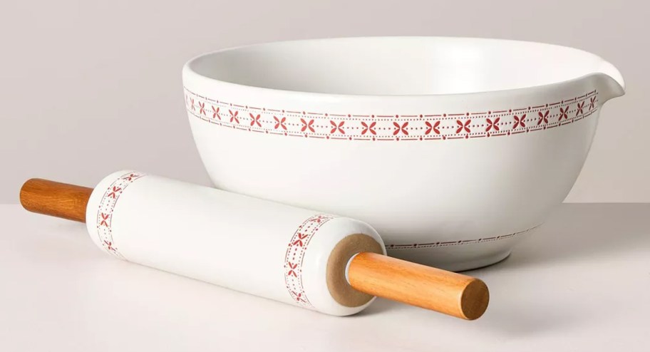 Hearth & Hand 2pc Stoneware Mixing Bowl and Rolling Pin Bakeware Set