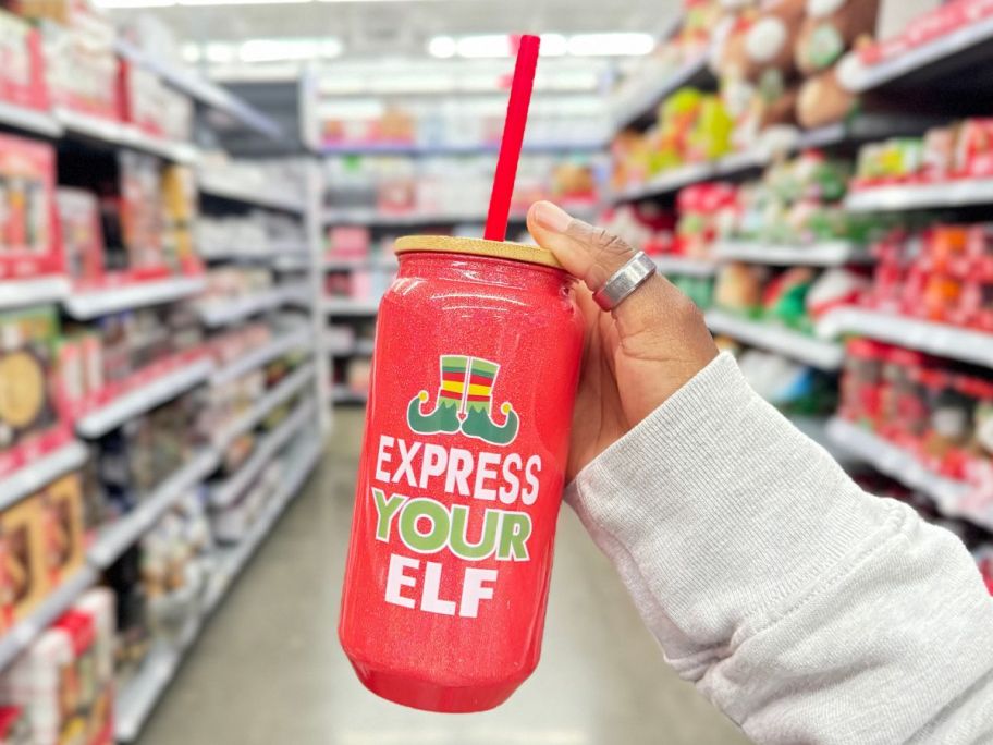 Holiday Time Express Your Elf 20oz Tumbler in hand in store