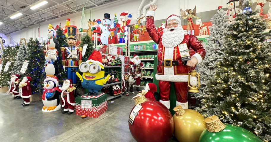 christmas decorations in display in home depot store