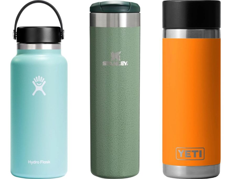 Hydro Flask, Stanley & Yeti stock images