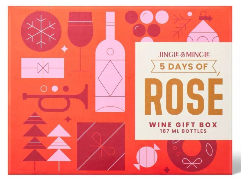 Jingle & Mingle 5 Days of Rose Wine Set stock image