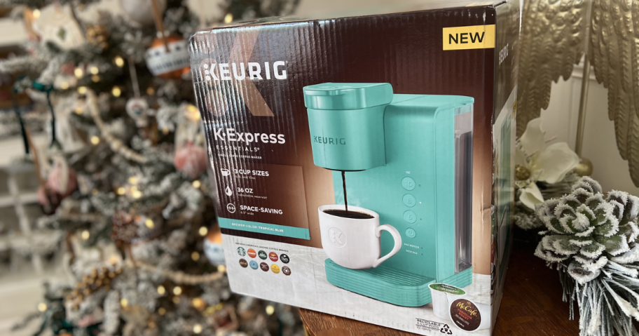 Keurig K Express Box next to a Christmas Tree