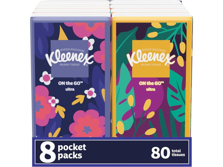 multiple packs of Kleenex On-The-Go Facial Tissues