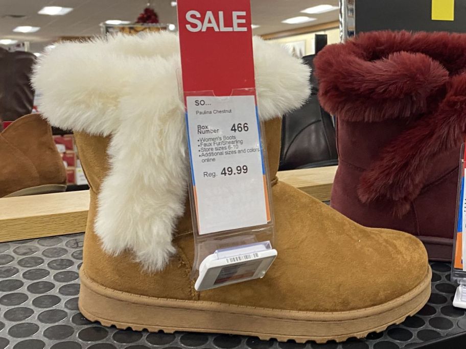 Kohl's Women's Paulina Cozy Boot with Fur with a Red Sale Tag on it