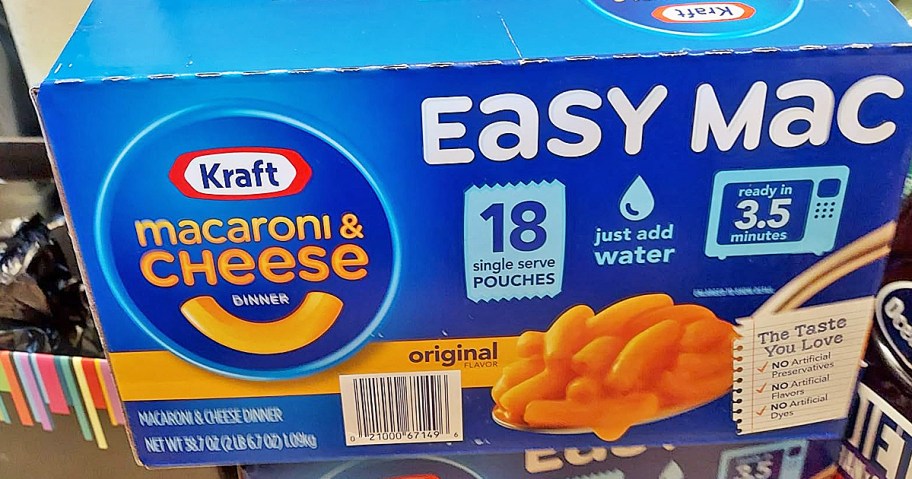 large blue box of Kraft Easy Mac Pouches