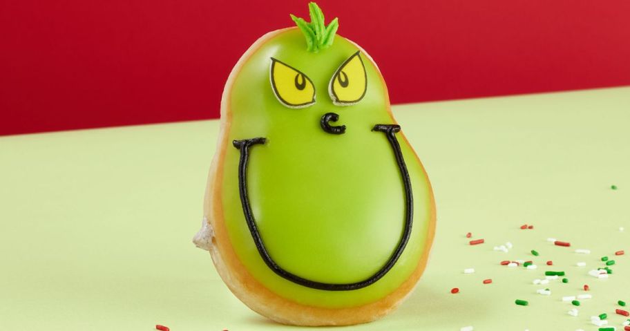 A Krispy Kreme Grinch Doughnut