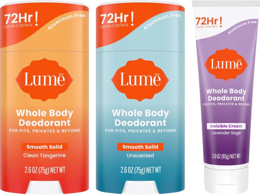 Two Lume Solid Deodorants and a Cream doedorant