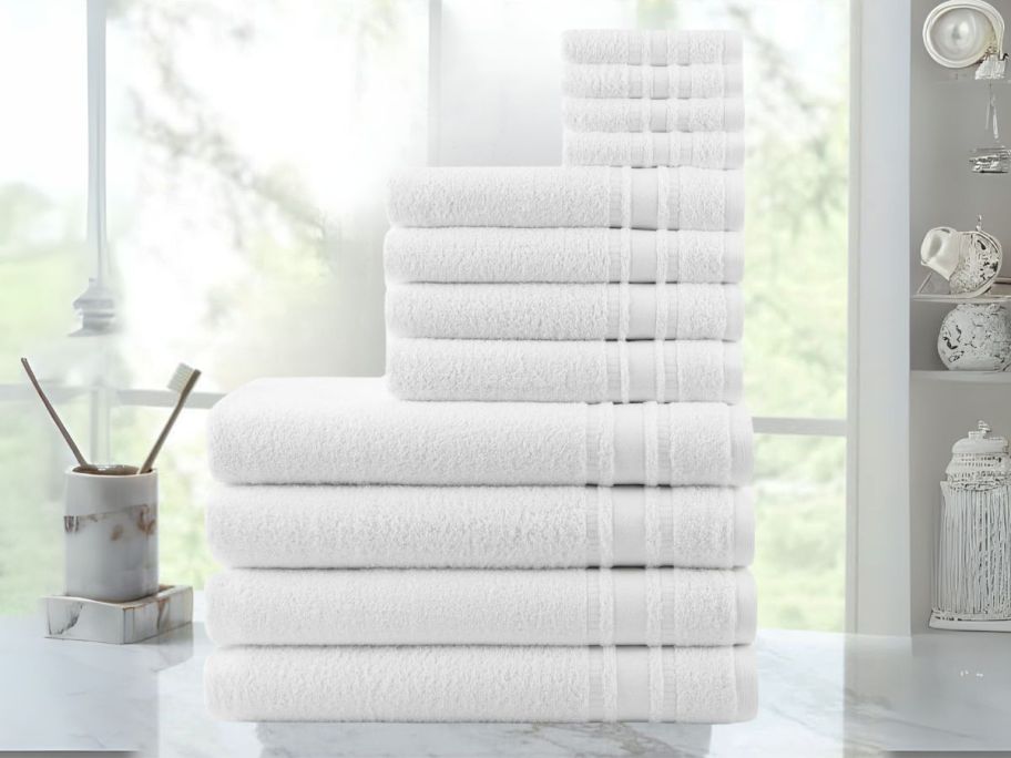 Mainstays 12-Piece Bath Towel Set in bathroom