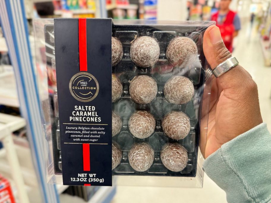 Marks & Spencer Salted Caramel Pinecone 12.35oz in hand in store