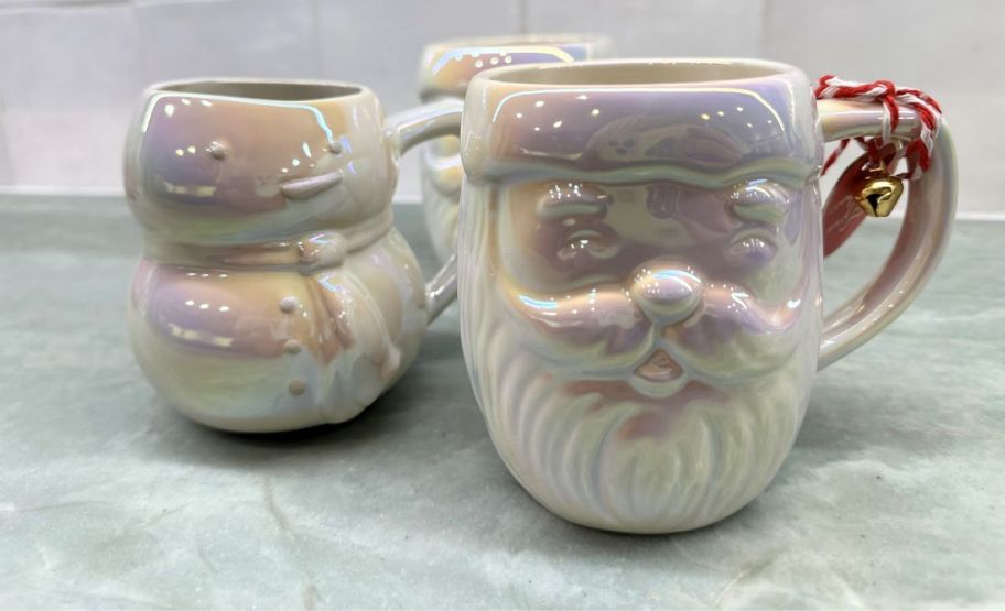 santa and snowman luster mugs 