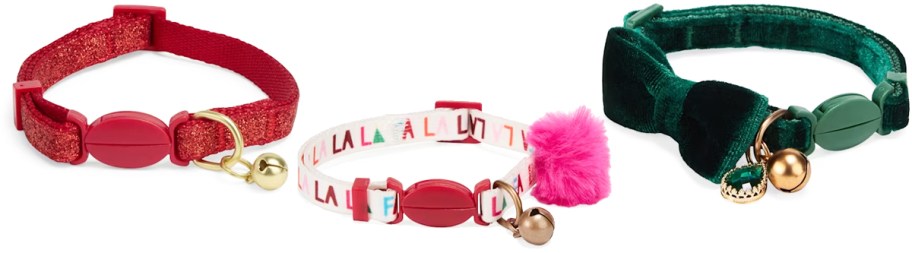 three holiday cat collars