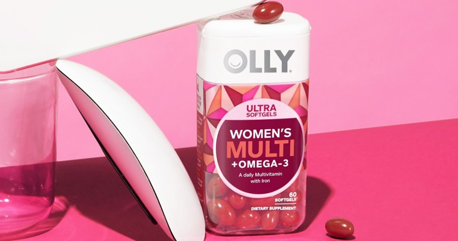 red and white bottle of OLLY Ultra Women's Multi Softgels