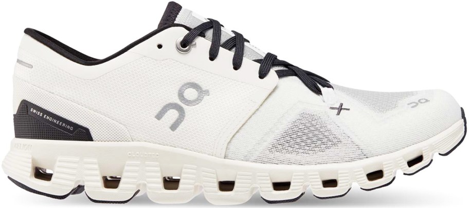 white and black running shoe