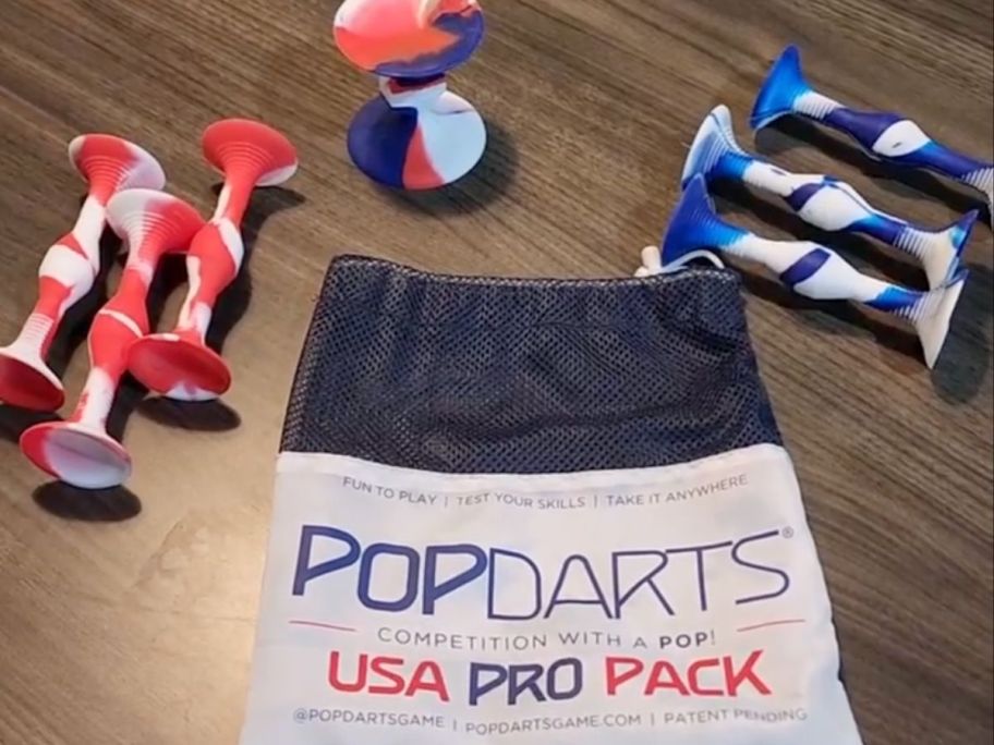 PopDarts Pack Bag with pieces on a table