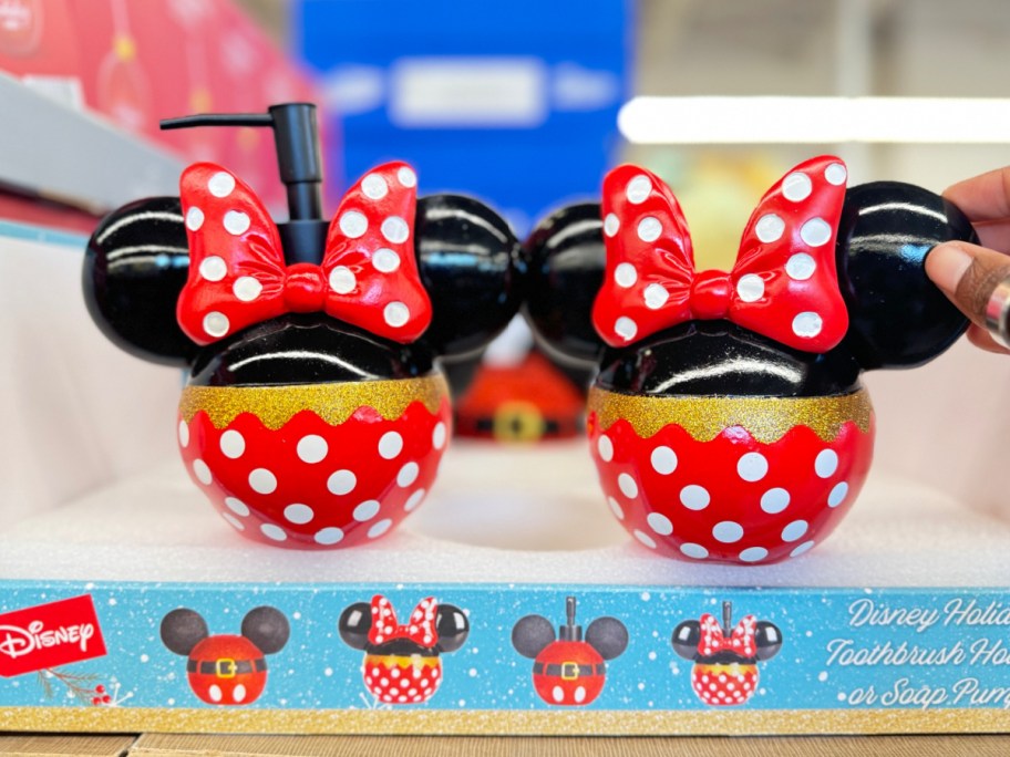 Soap dispensers in Minnie mouse displayed on top of the counter