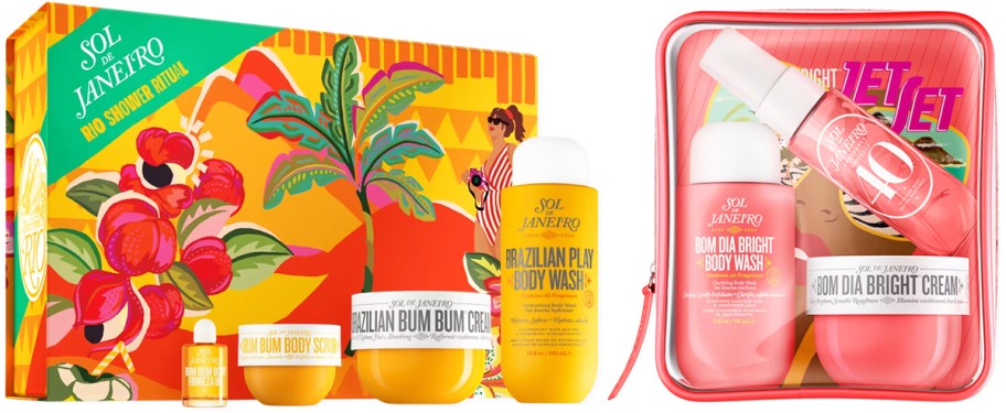 yellow and pink Sol de Janeiro gift sets