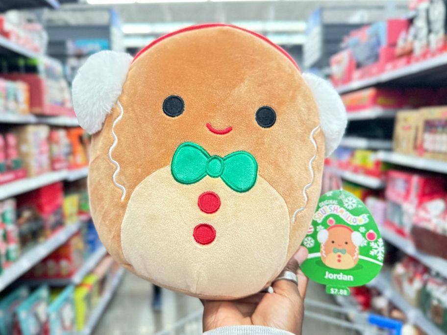 Squishmallows 8" Jordan the Gingerbread Cookie in hand in store
