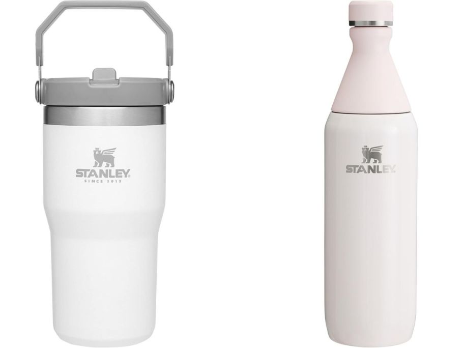 Stock images of a Stanley IceFlow Flip Tumbler and a Stanley Bottle