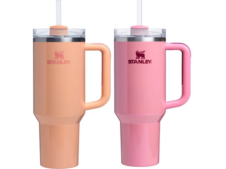 2 Stanley tumblers in pink and peach