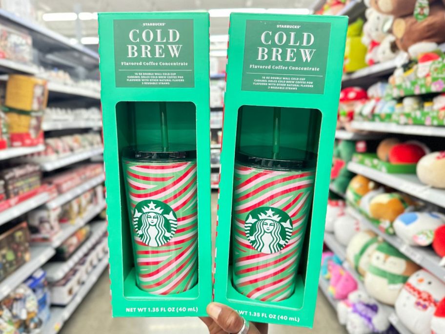 Starbucks Cold Cup w/ Cold Brews in hand in store